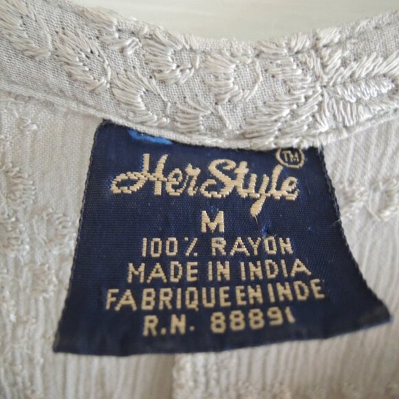 HerStyle Sage Gray Green Embroidered Hippie Dress M *Runs L - Picture 8 of 10